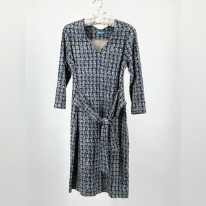 J. Mclaughlin Blue Floral Catalina Cloth Tie Waist 3/4 Sleeve Dress Size S